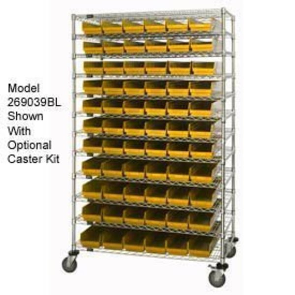 Global Equipment Chrome Wire Shelving with 91 4"H Plastic Shelf Bins Yellow, 48x24x74 269038YL